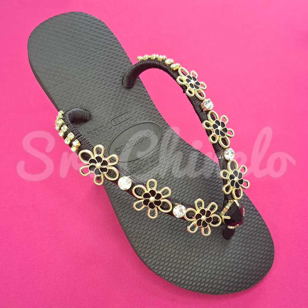 Cabedal Flora, Flores com Resina, Rebite, Preto