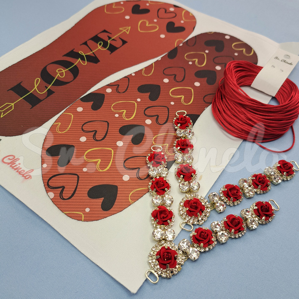 Cabedal Rosali, Passante, Flores de Veludo, Vermelho