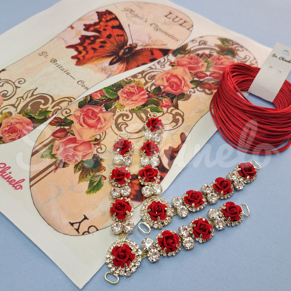 Cabedal Rosali, Passante, Flores de Veludo, Vermelho