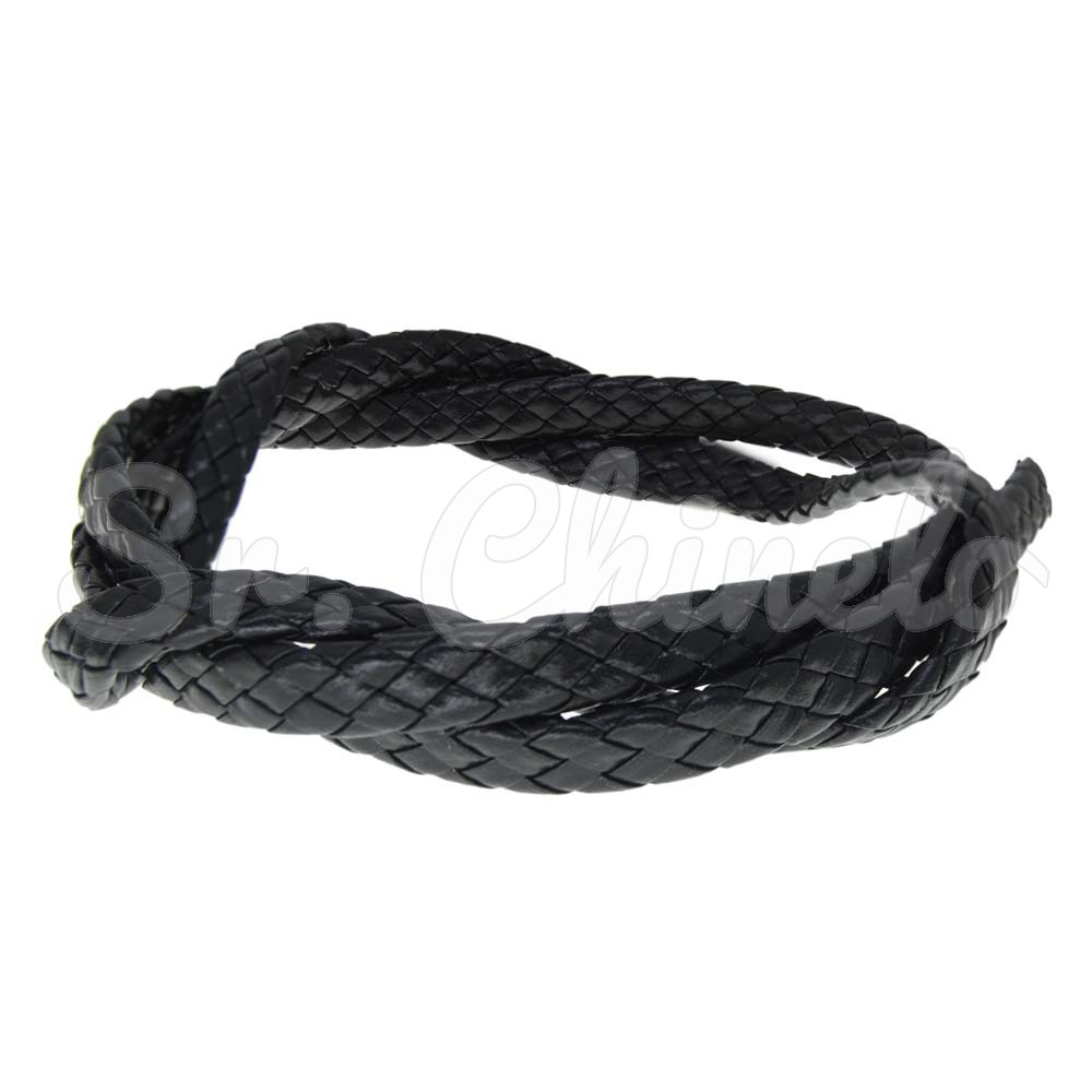 Tira de Couro Trançado, 09mm, Preto