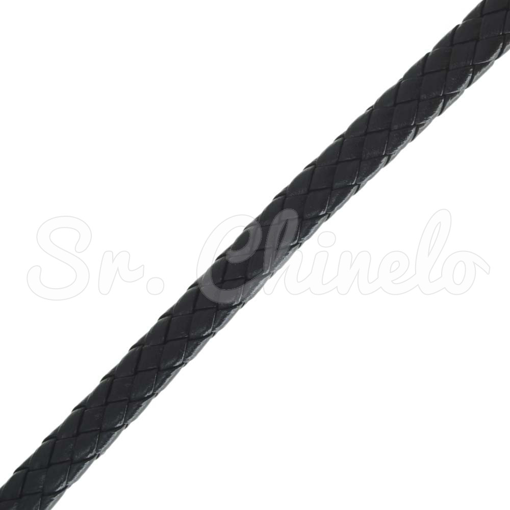 Tira de Couro Trançado, 09mm, Preto