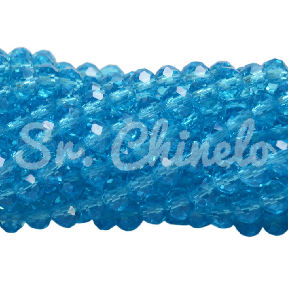 Cristal de Vidro, Rondel, 06mm, Azul Água Transparente