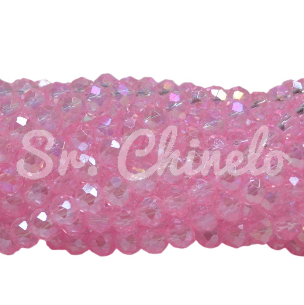 Cristal de Vidro, Rondel, 06mm, Rosa Transparente Furtacor