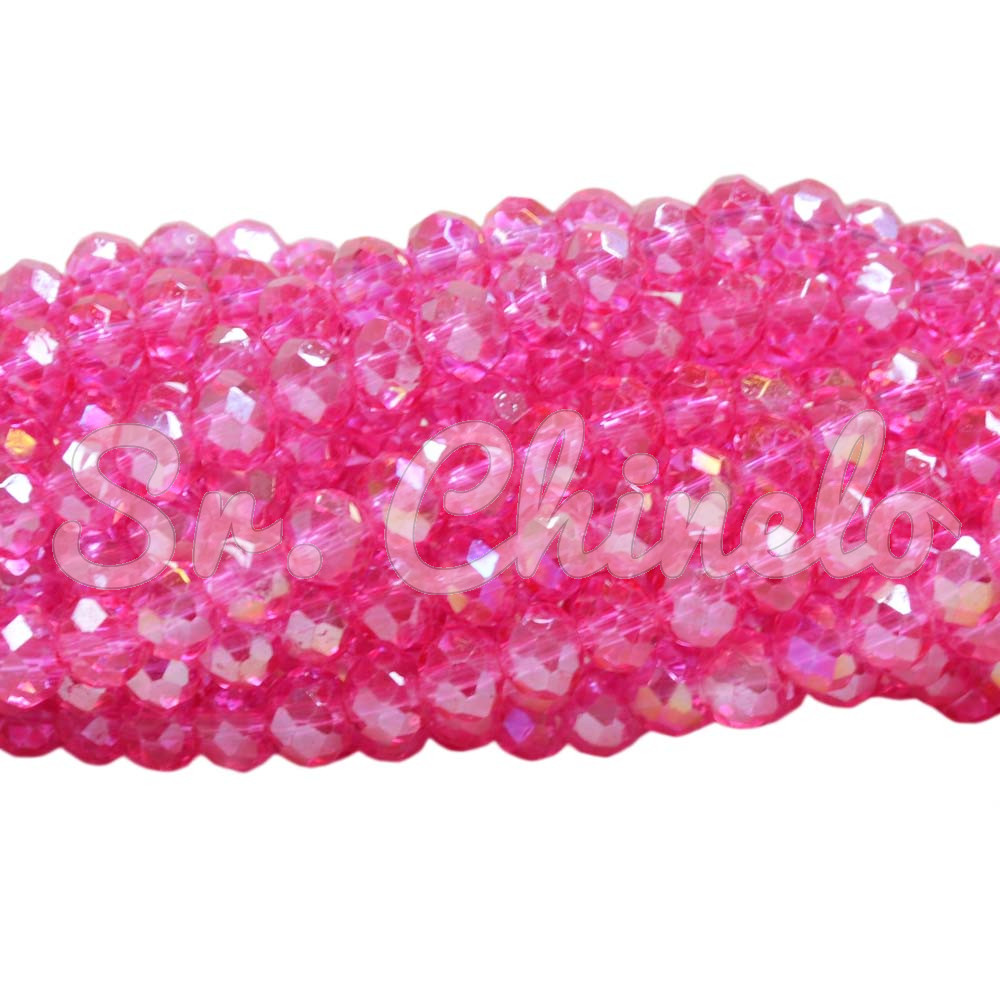 Cristal de Vidro, Rondel, 06mm, Rosa Choque Transparente Furtacor