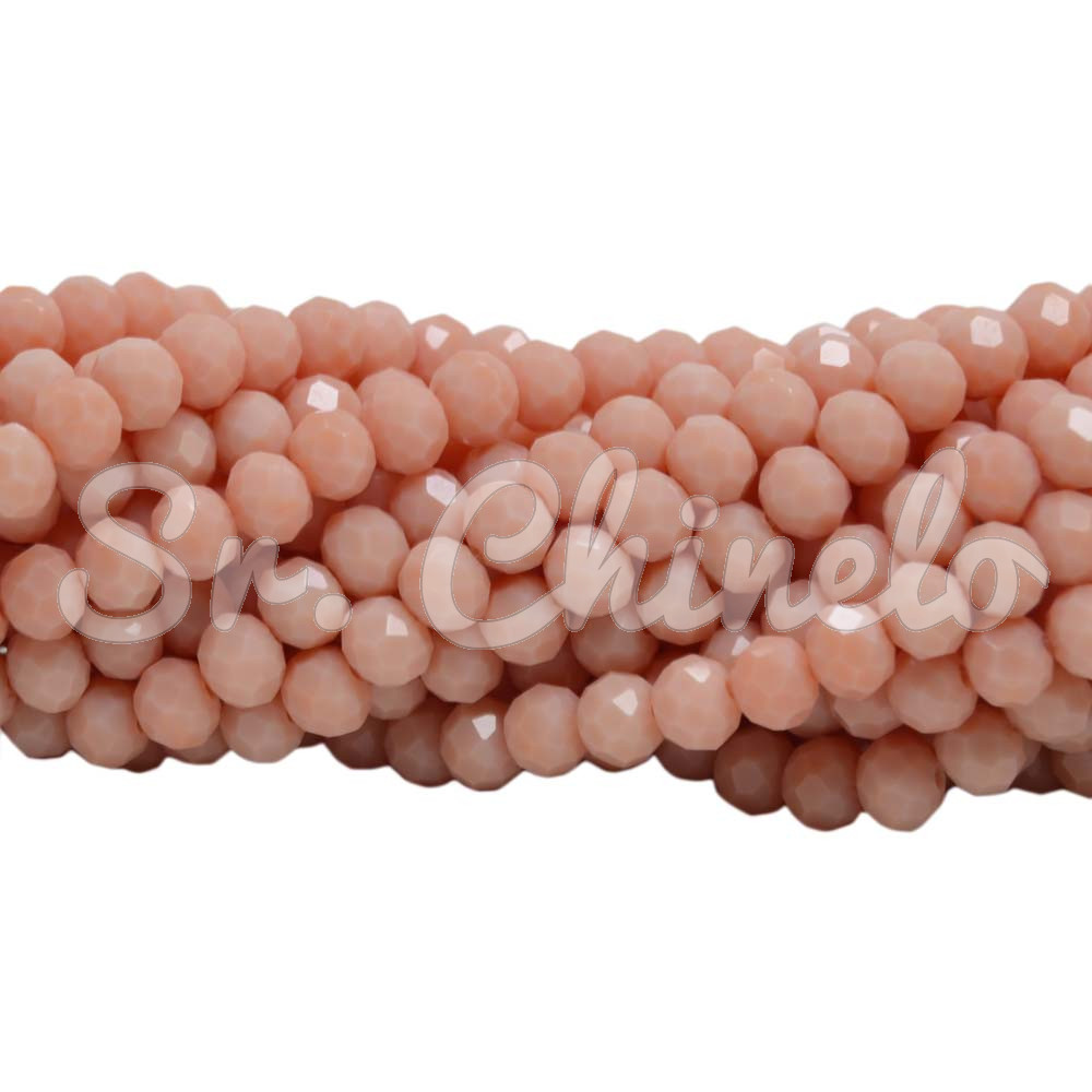 Cristal de Vidro, Rondel, 06mm, Salmão Rosado