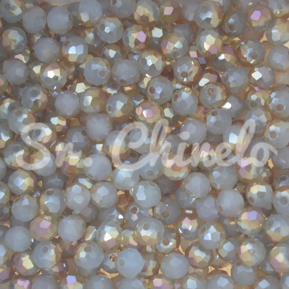 Cristal de Vidro, 06mm, Mesclado Perolado Azul Acinzentado