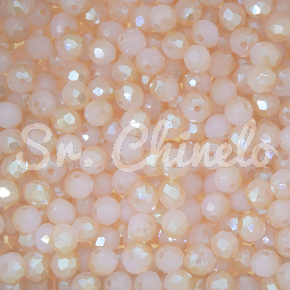 Cristal de Vidro, 06mm, Mesclado Perolado Rosa Claro
