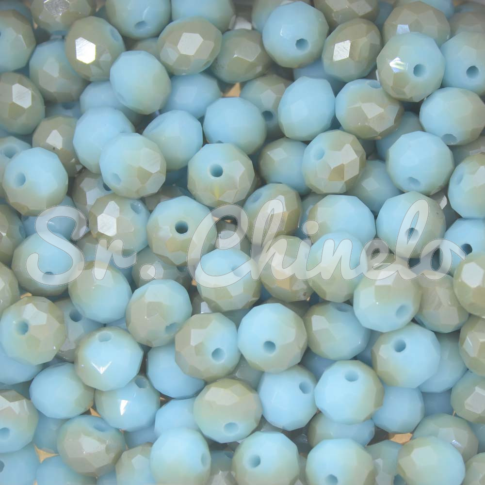 Cristal de Vidro, 08mm, Mesclado Perolado Azul Claro