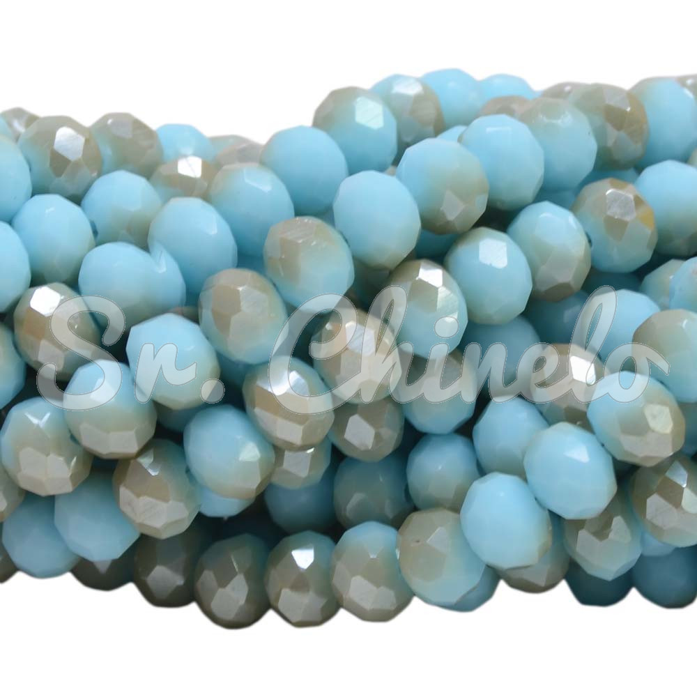 Cristal de Vidro, 08mm, Mesclado Perolado Azul Claro