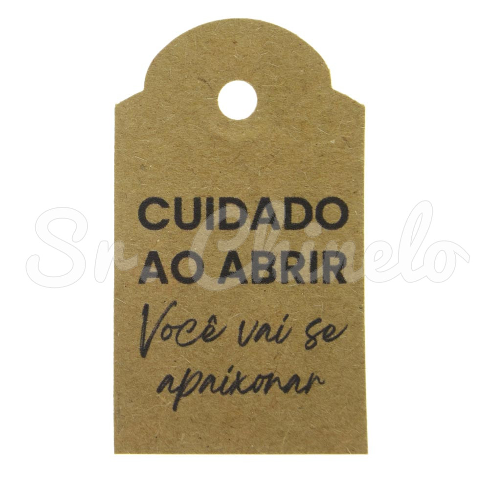 Tag Cuidado ao Abrir Você vai se Apaixonar, 6.5cm x 4cm, Kraft