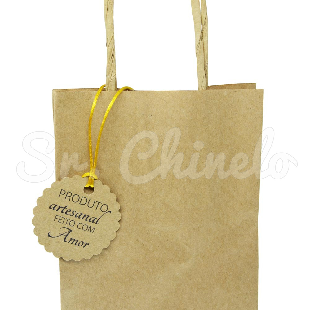 Tag Produto Artesanal feito com Amor, 5cm, Kraft