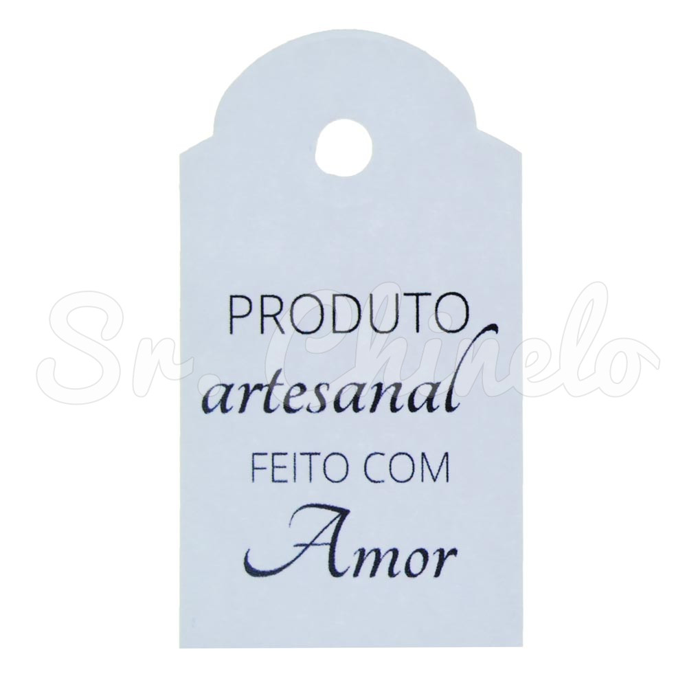 Tag Produto Artesanal feito com Amor, 6.5cm x 4cm, Branco
