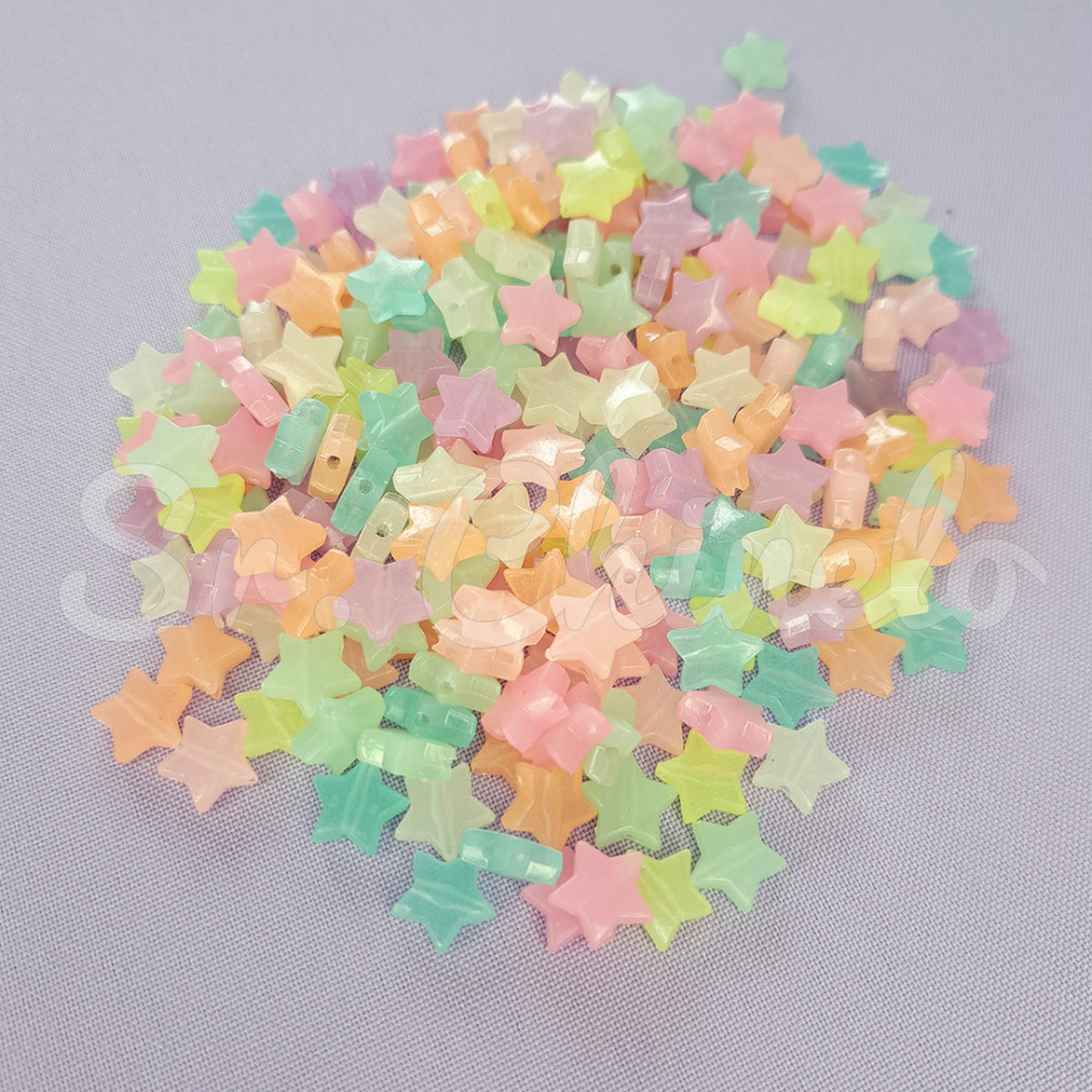 Miçanga Plástica, Estrela Fluorescente 11mm, Colorido Claro