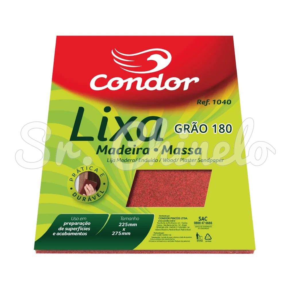 Lixa para Artesanato, Condor, 225mm x 275mm, Grão 180