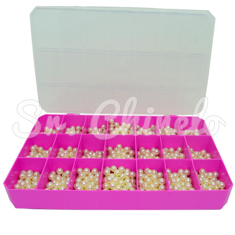 Caixa Organizadora, 21 Divisórias, Rosa com Tampa Transparente