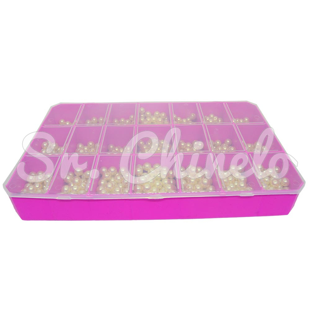 Caixa Organizadora, 21 Divisórias, Rosa com Tampa Transparente