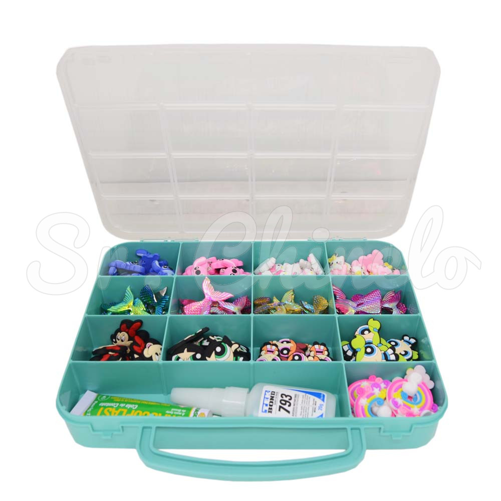 Maleta Organizadora, 14 Divisórias, Verde Tiffany/Transparente