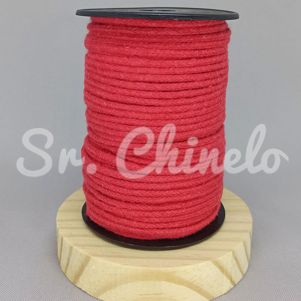 Cordão de Algodão com Alma, 3mm, Vermelho