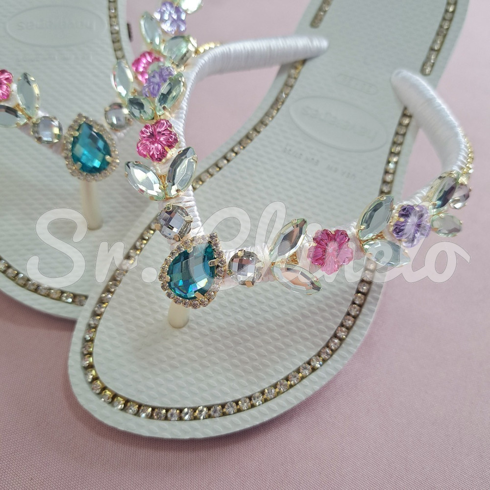 Cabedal Jasmim, Banhado, Rebite, Rosa Pink/Lilás/Cristal