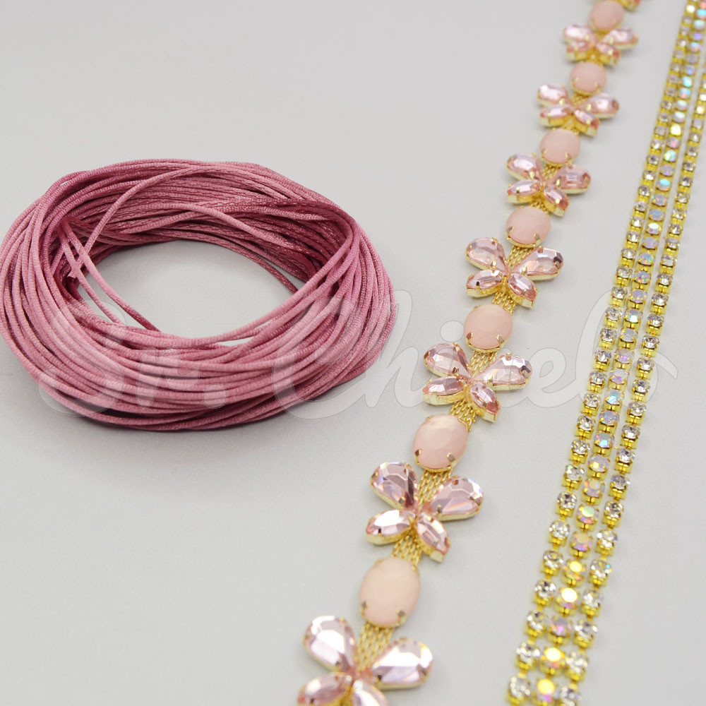 Kit Cabedal Metro Borboletas, Banhado, Rosa Nude