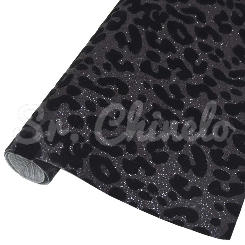 Lonita Glitter Fino Flocado, Onça, Preto