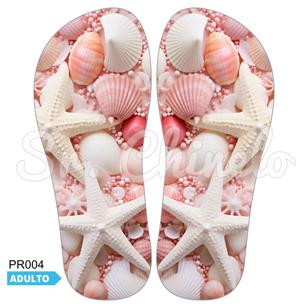 Lonita Sublimada, Conchas e Estrelas do Mar, Rosa/Branco