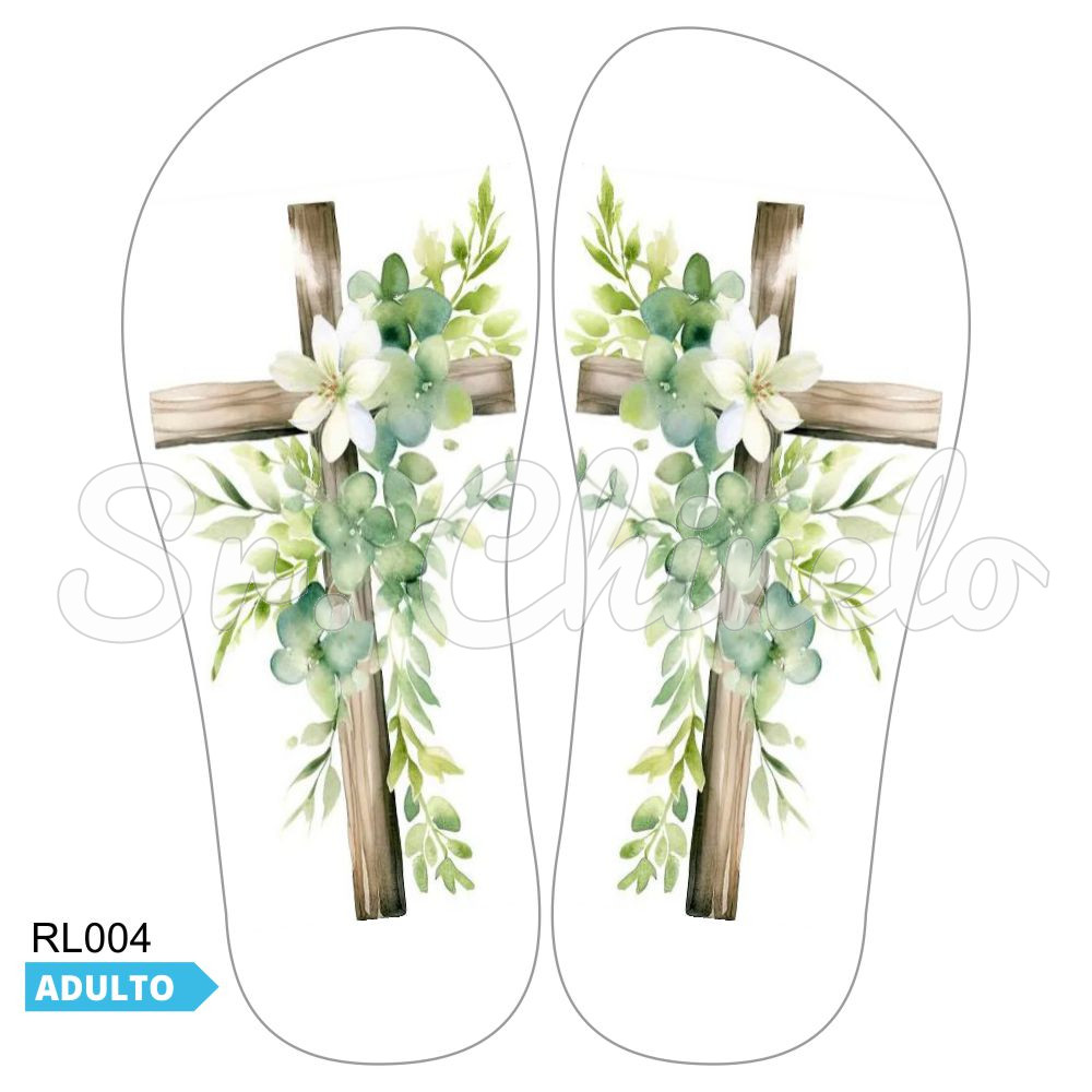Lonita Sublimada, Cruz Floral, Marrom/Branco /Verde