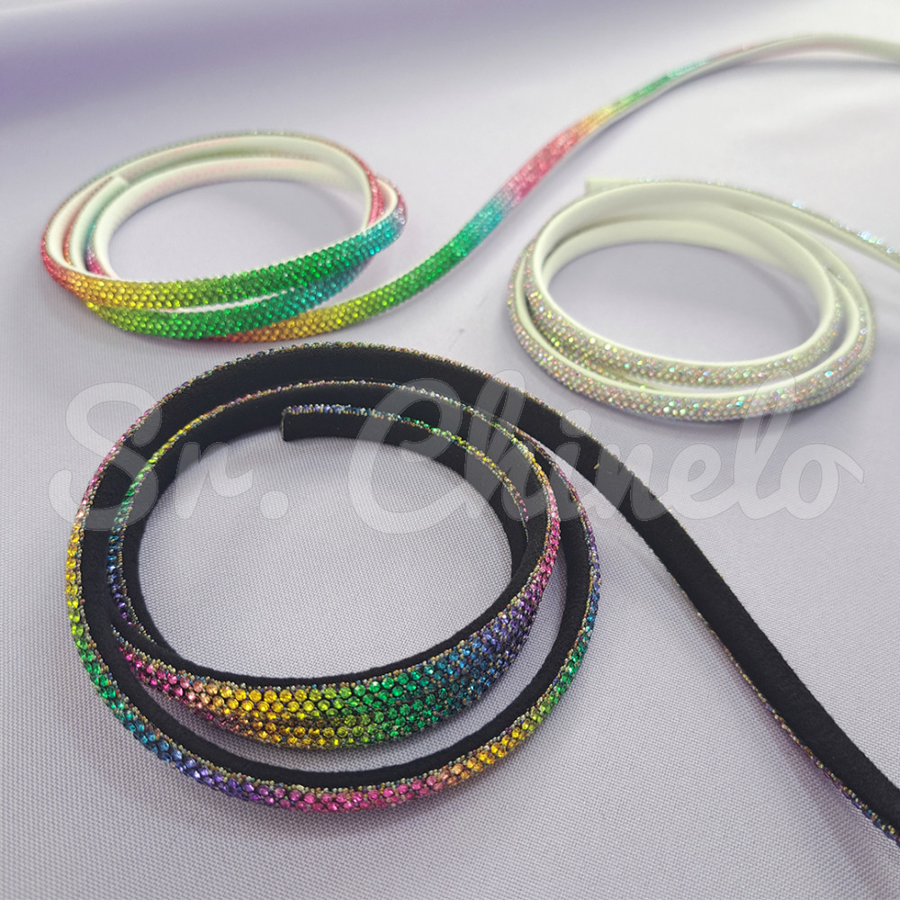 Tubo de Strass Meia Cana, 08mm, Colorido/Preto