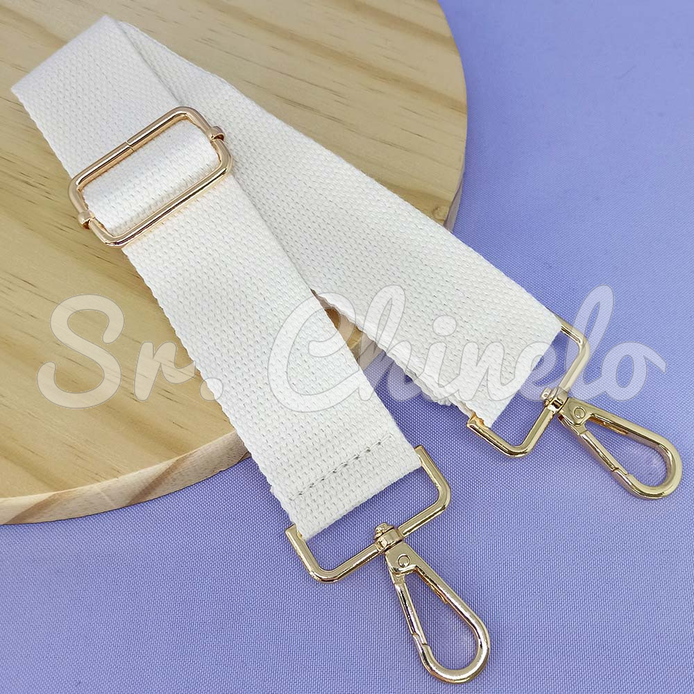 Alça para Bolsa, Tecido e Mosquetões, 140cm, Creme