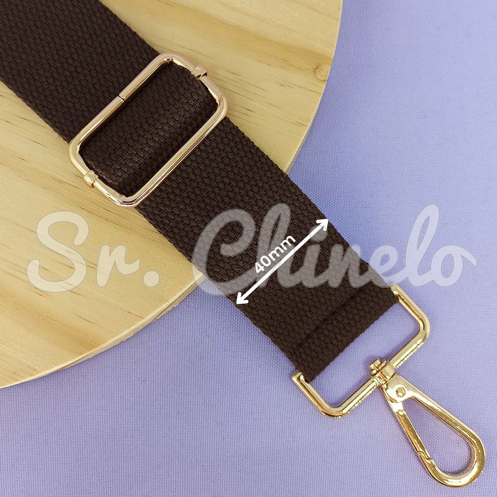 Alça para Bolsa, Tecido e Mosquetões, 140cm, Marrom