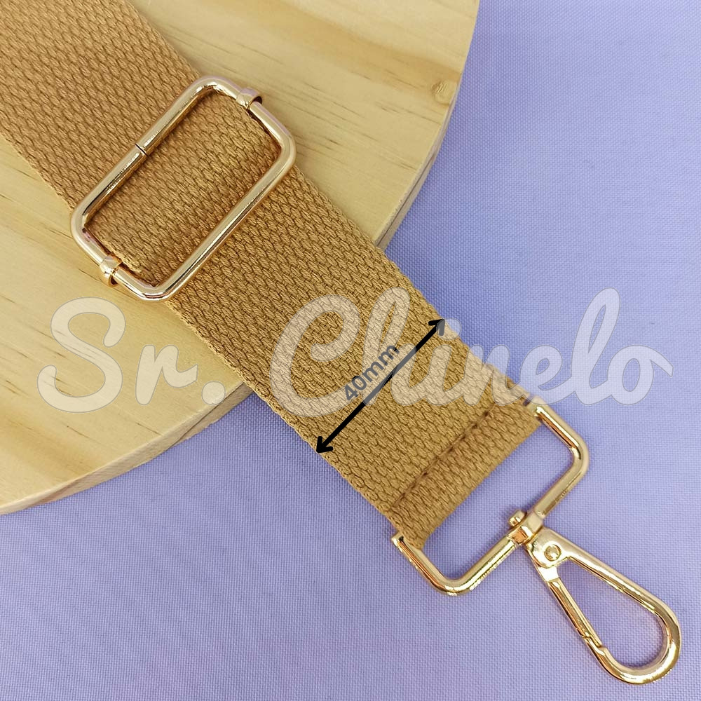 Alça para Bolsa, Tecido e Mosquetões, 140cm, Bege