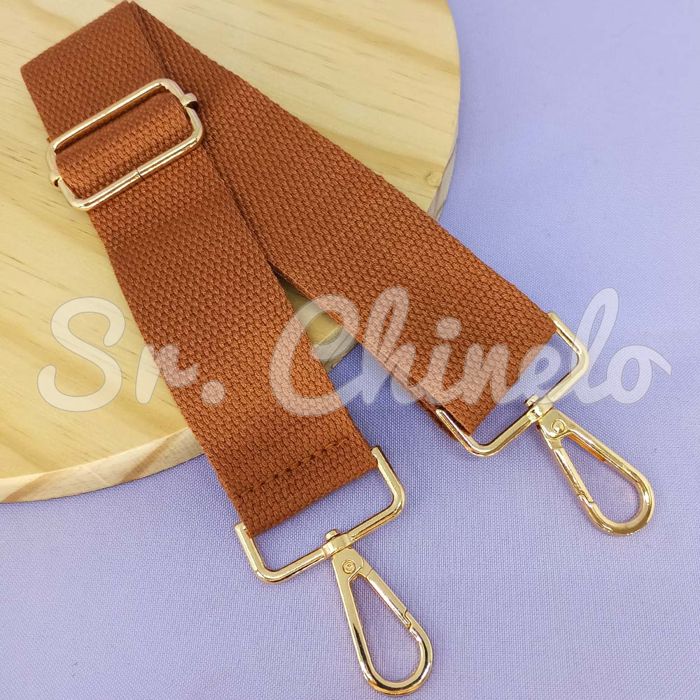 Alça para Bolsa, Tecido e Mosquetões, 140cm, Caramelo