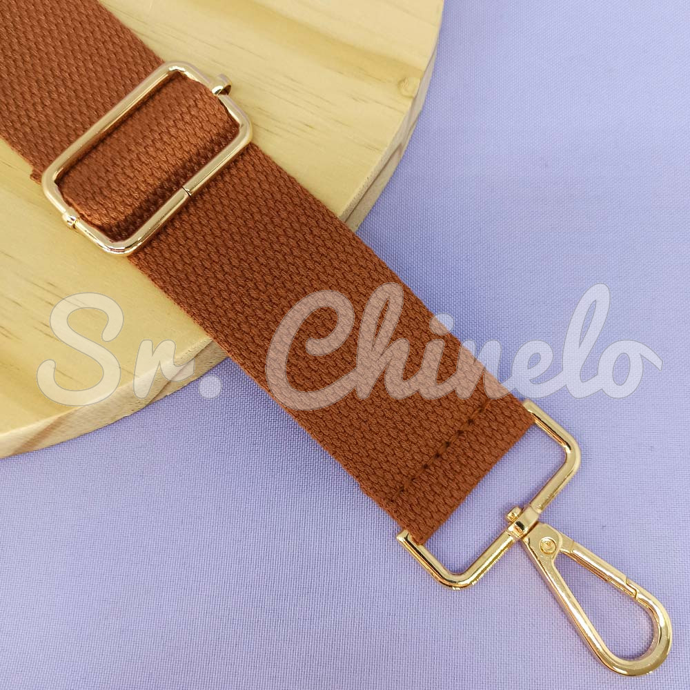 Alça para Bolsa, Tecido e Mosquetões, 140cm, Caramelo