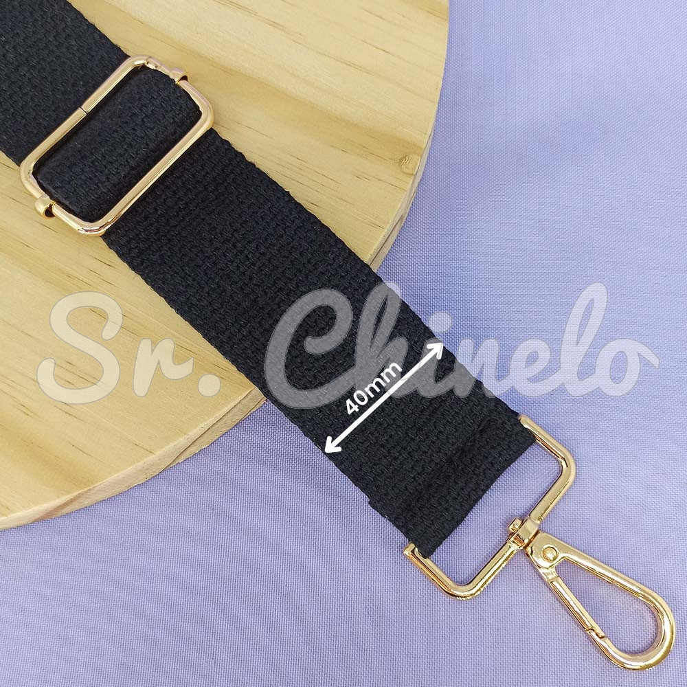 Alça para Bolsa, Tecido e Mosquetões, 140cm, Preto