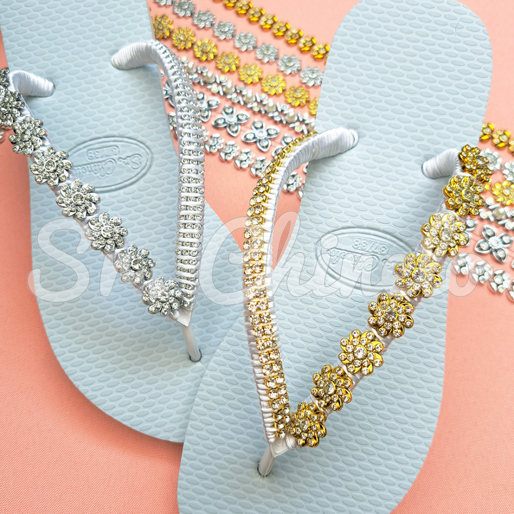 Aljofre de ABS Metalizado, Florzinha 17mm, Dourado/Cristal