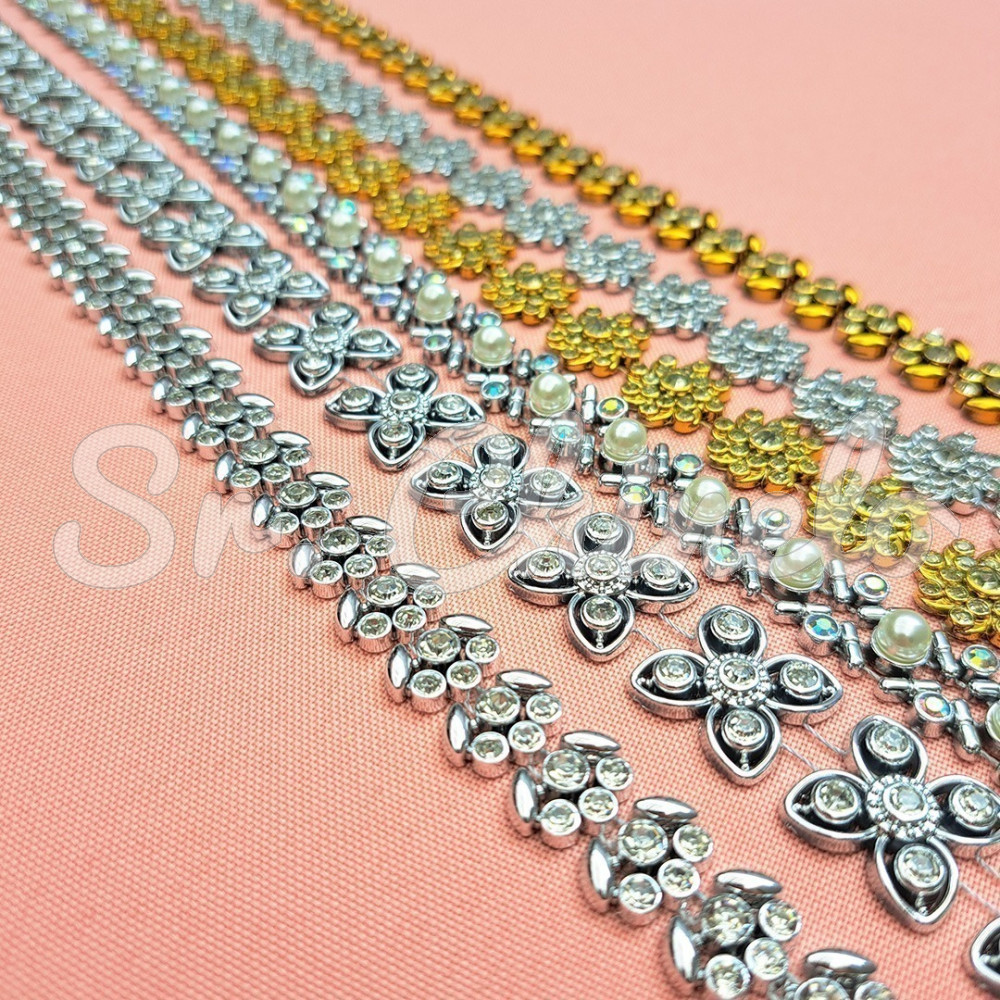 Aljofre de ABS Metalizado, Folhas 15mm, Dourado/Cristal