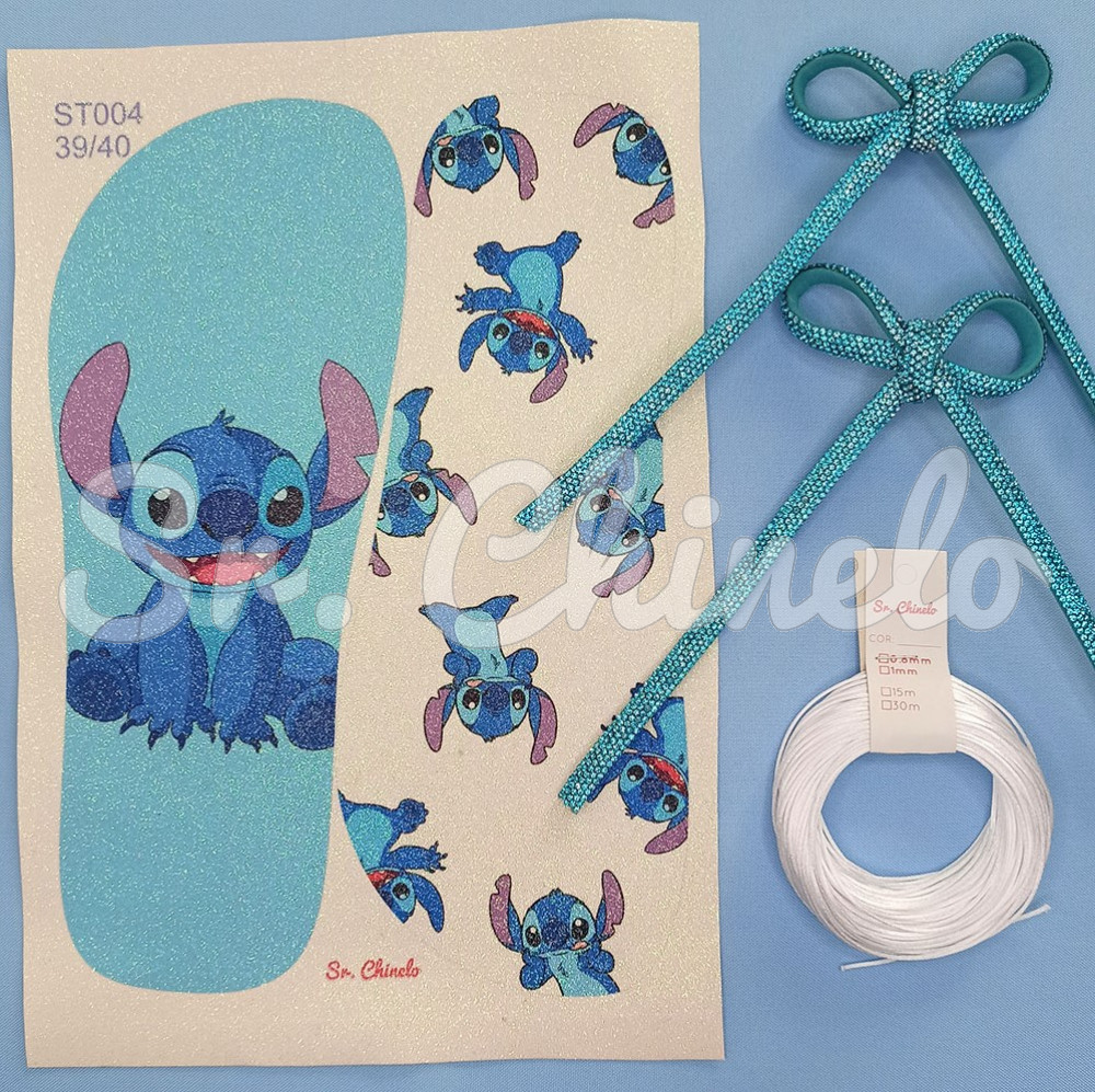 Kit Customização Completo - Modelo Stich com Lonita Glitter e Laço Meia Cana