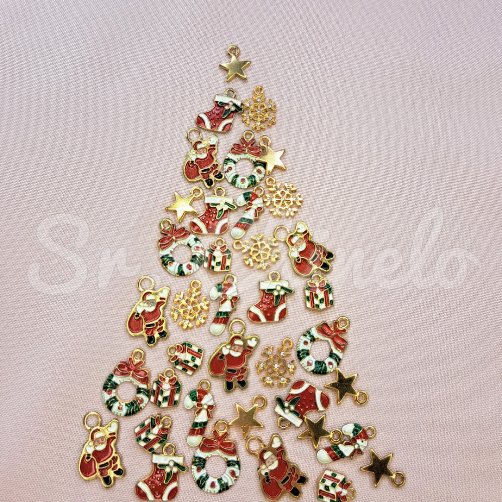 Pingente, Meia de Natal, Ouro, Branco/Vermelho/Verde