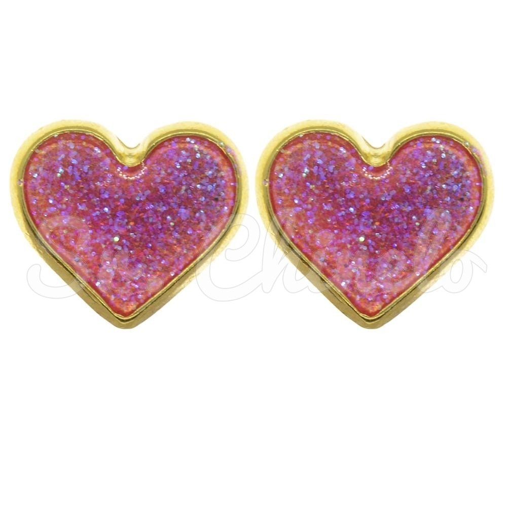 Piercing de Rebite, Coração com Glitter, Rosa