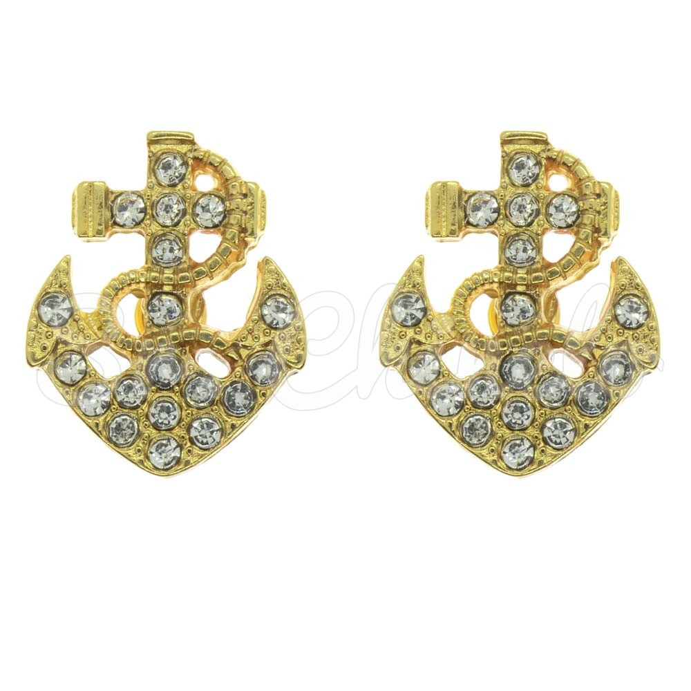 Piercing de Rebite, Mini Âncora, Ouro, Cristal