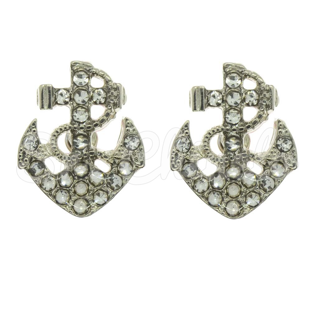 Piercing de Rebite, Mini Âncora, Prata, Cristal