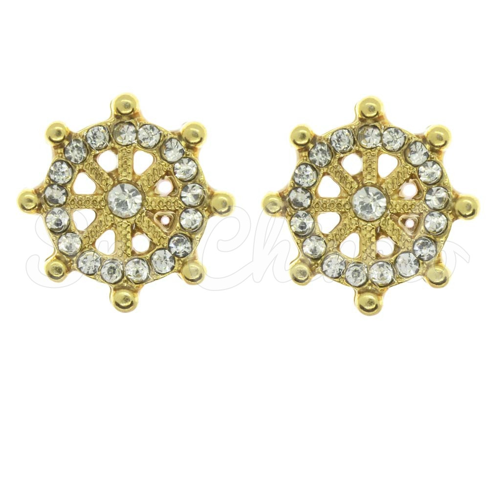 Piercing de Rebite, Mini Leme, Ouro, Cristal