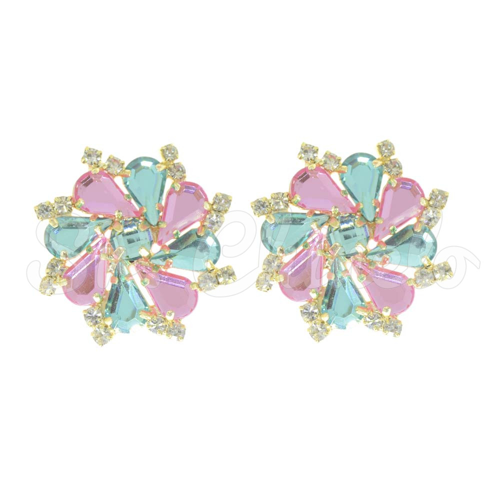 Piercing de Rebite, Banhado, Flor, Tiffany/Rosa Claro