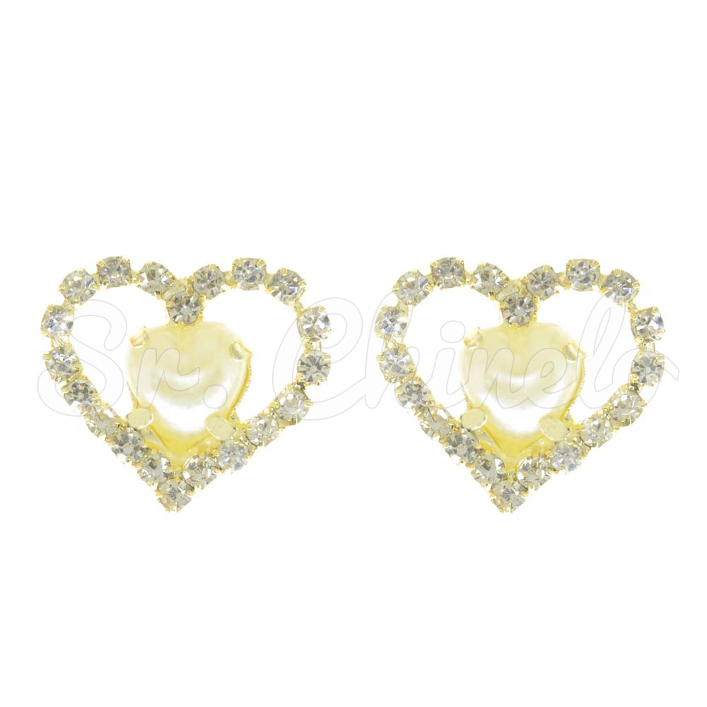 Piercing de Rebite, Banhado, Coração, Pérola Creme/Strass Cristal