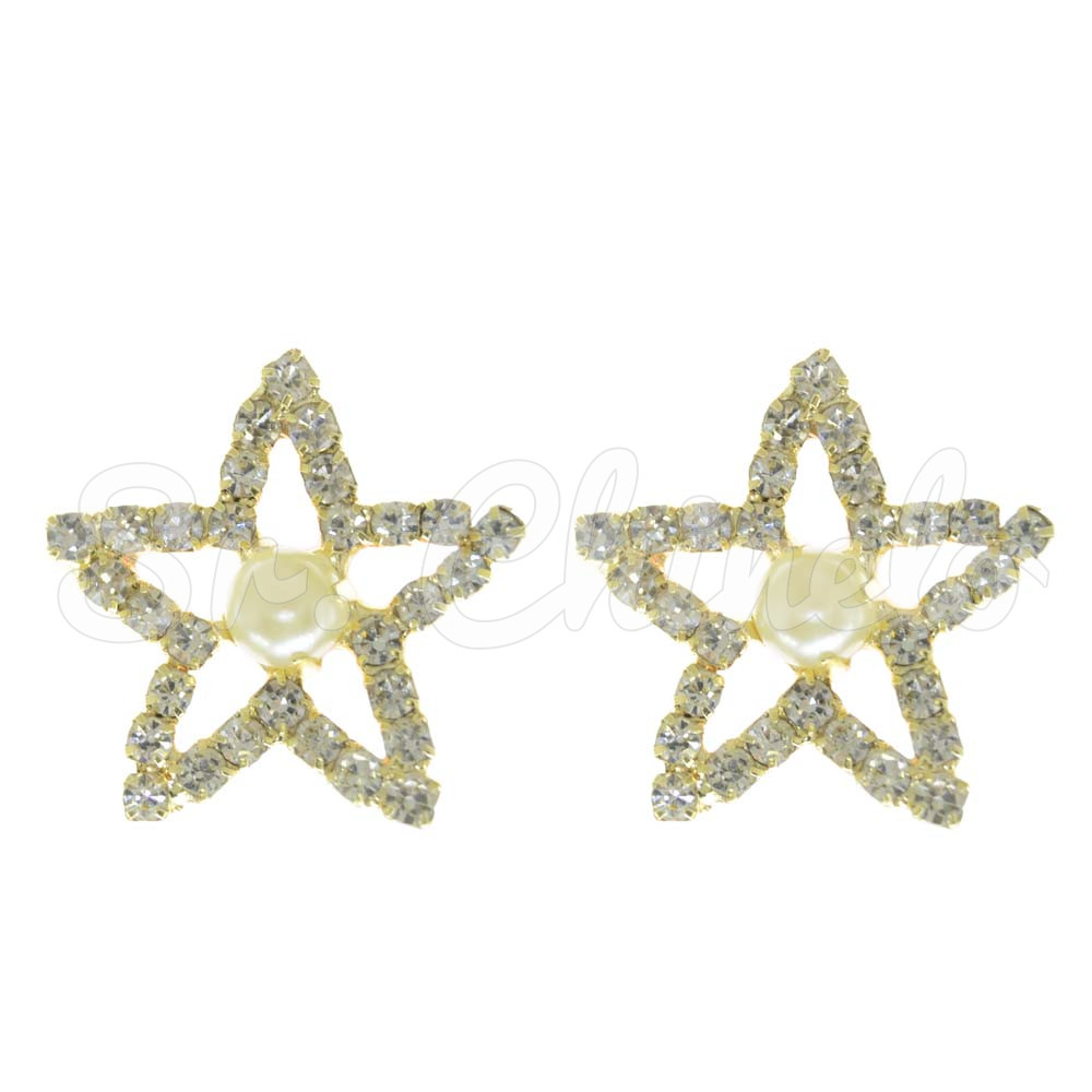 Piercing de Rebite, Banhado, Estrela, Pérola Creme/Strass Cristal