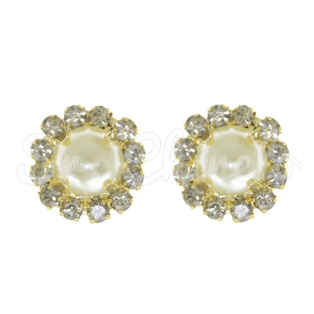 Piercing de Rebite, Banhado, Botão, Pérola Creme/Strass Cristal