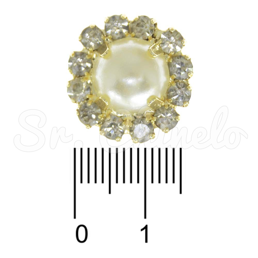 Piercing de Rebite, Banhado, Botão, Pérola Creme/Strass Cristal