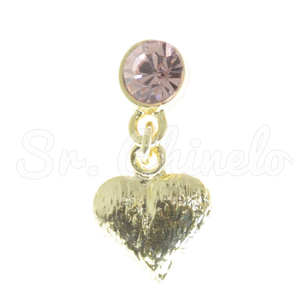 Piercing de Rebite com Pingente, Coração, Strass Rosa Claro