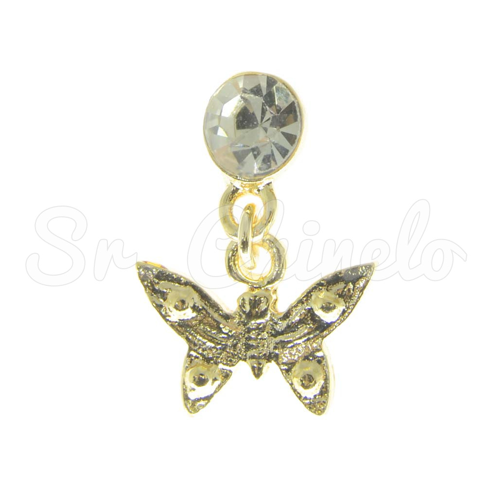 Piercing de Rebite com Pingente, Borboleta, Strass Cristal