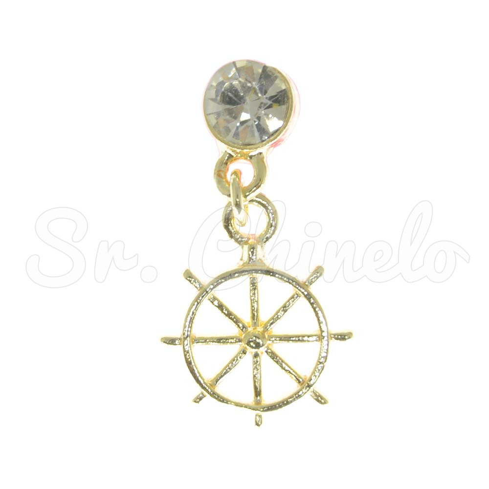 Piercing de Rebite com Pingente, Leme, Strass Cristal